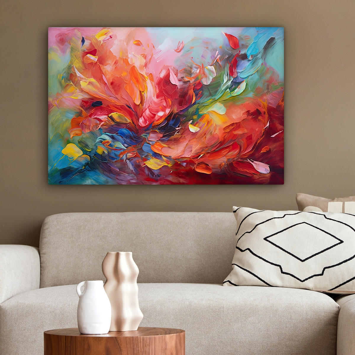 LEINWANDBILD Ölgemälde - Kunst - Abstrakt - Farbenfroh Wanddeko 90x60 cm - Altrosa, Textil (90/60cm) - MuchoWow