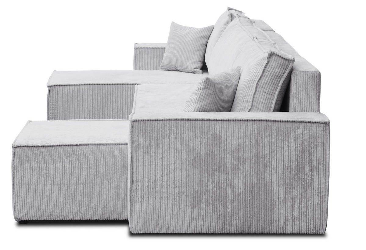 WOHNLANDSCHAFT Hugo U-Form Cordstoff mit Schlaffunktion und Bettkasten - Greige, Textil (312/83/142cm) - VENASI MÖBEL