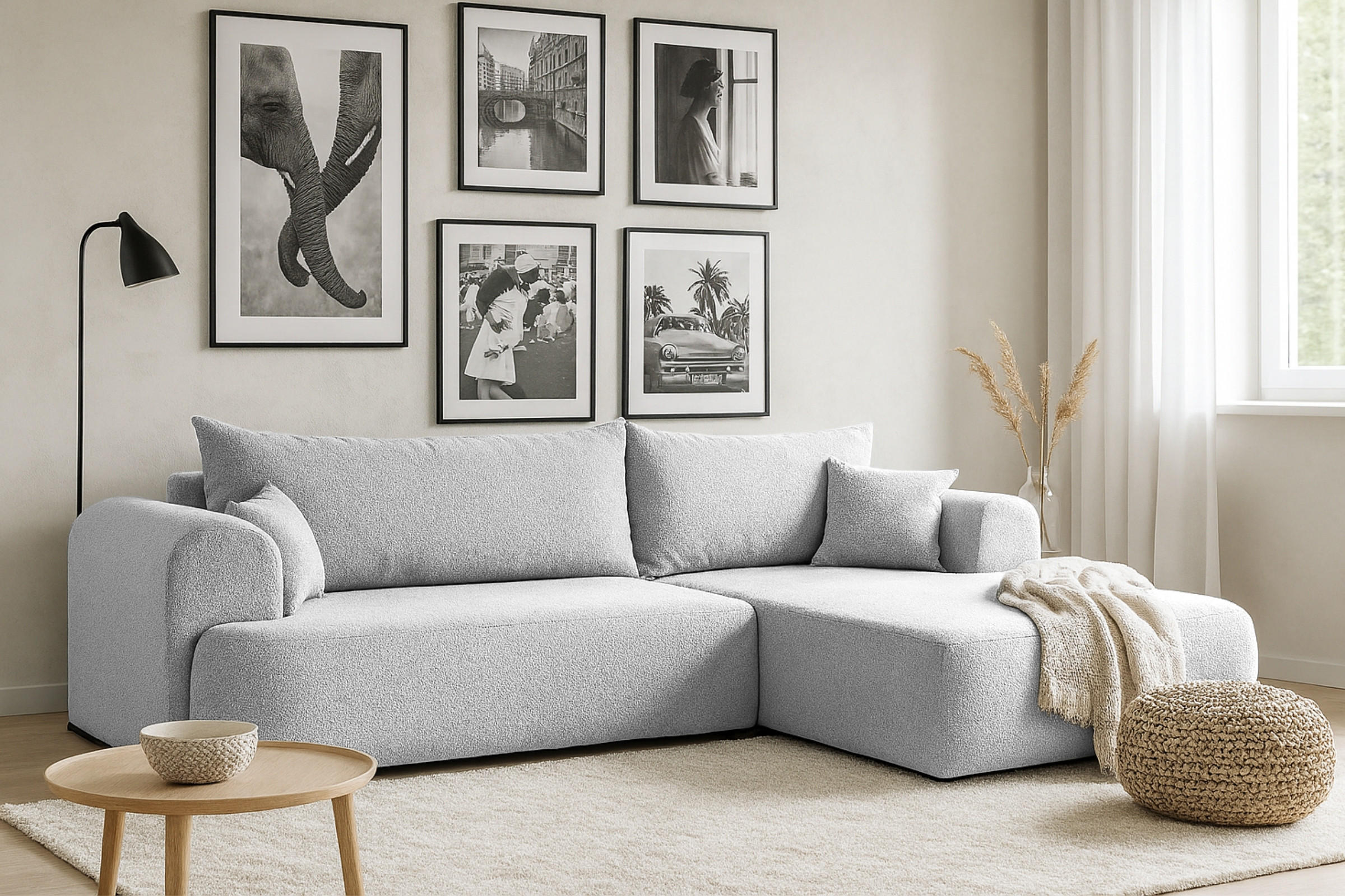 ECKSOFA BRAVO 280/180 in Bouclé Hellgrau rechts - Hellgrau, Holz/Holzwerkstoff (280/180cm) - Deine Möbel 24