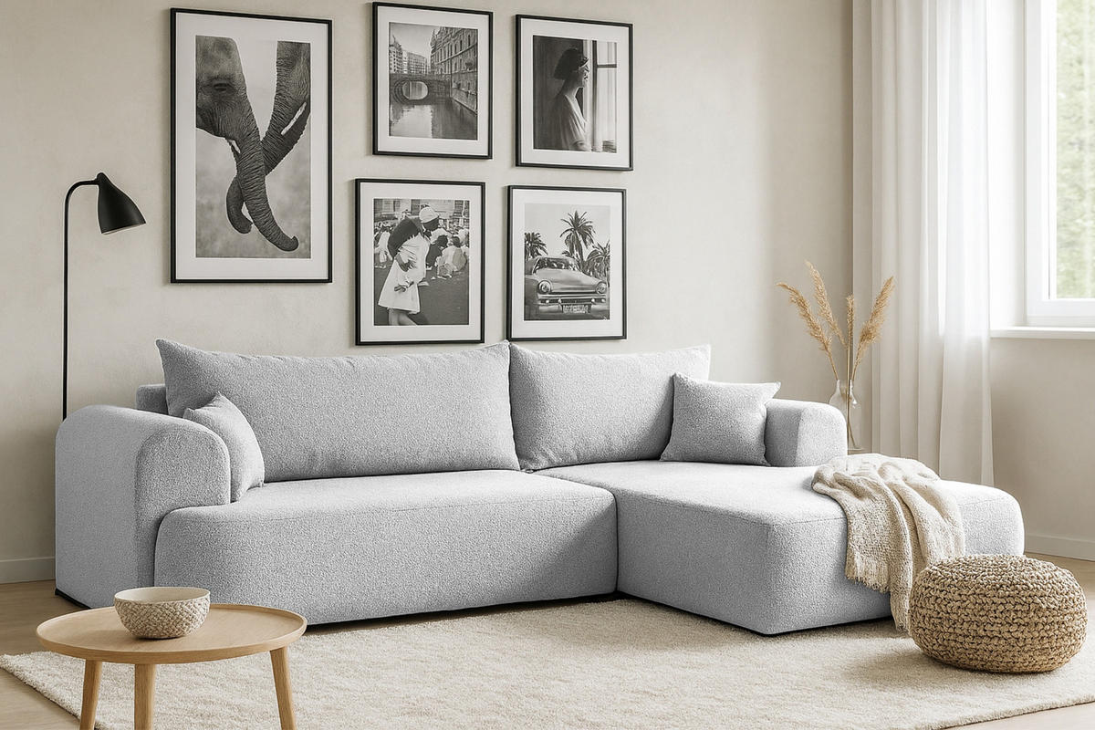 ECKSOFA BRAVO 280/180 in Bouclé Hellgrau rechts - Hellgrau, Holz/Holzwerkstoff (280/180cm) - Deine Möbel 24