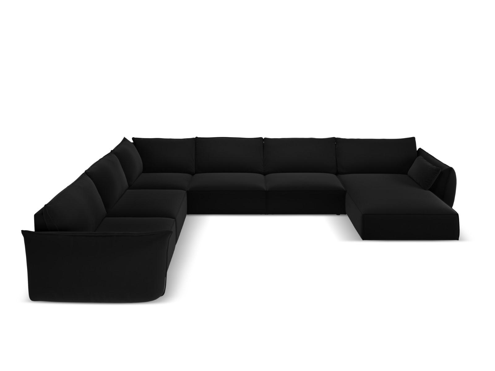 PANORAMASOFA links Kaelle aus Samt schwarz 8 Sitzplätze - Schwarz, Textil (284/85/384cm) - Micadoni