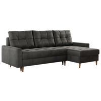 ECKSOFA Colin Velvet Dunkelgrau - Dunkelgrau/Braun, Holz/Textil (220/140cm) - MKS