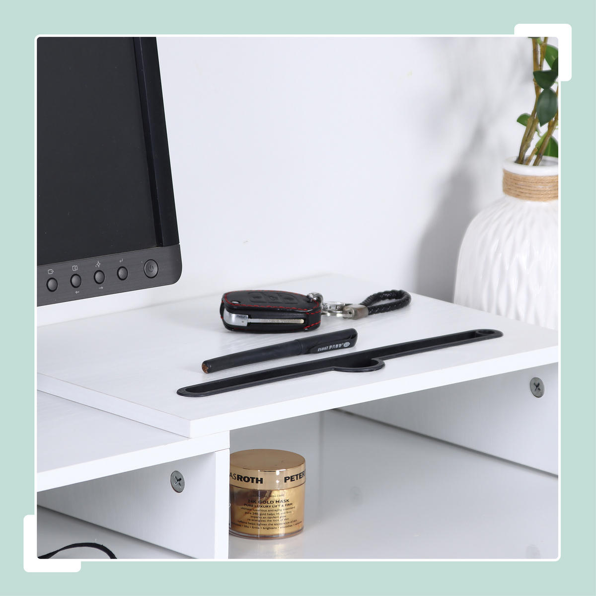 MONITORSTÄNDER - Weiß, Holzwerkstoff (27/105/10cm) - Relaxdays