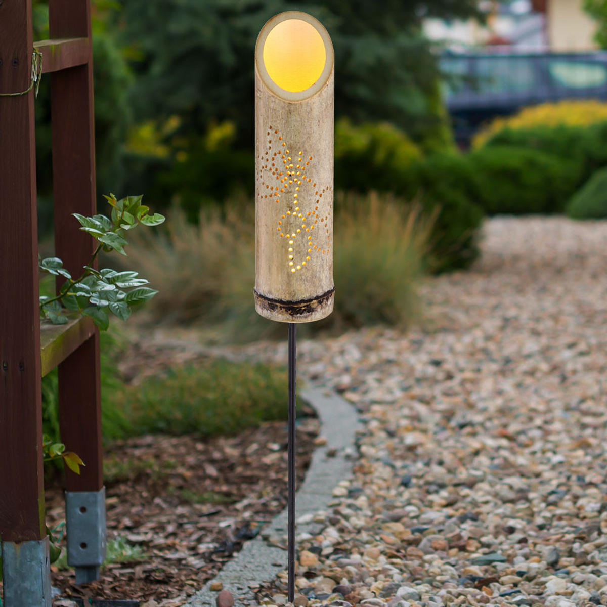 LED AUSSENLEUCHTE Bambus Braun - Braun, Holz (12/12/79.5cm) - Globo Lighting