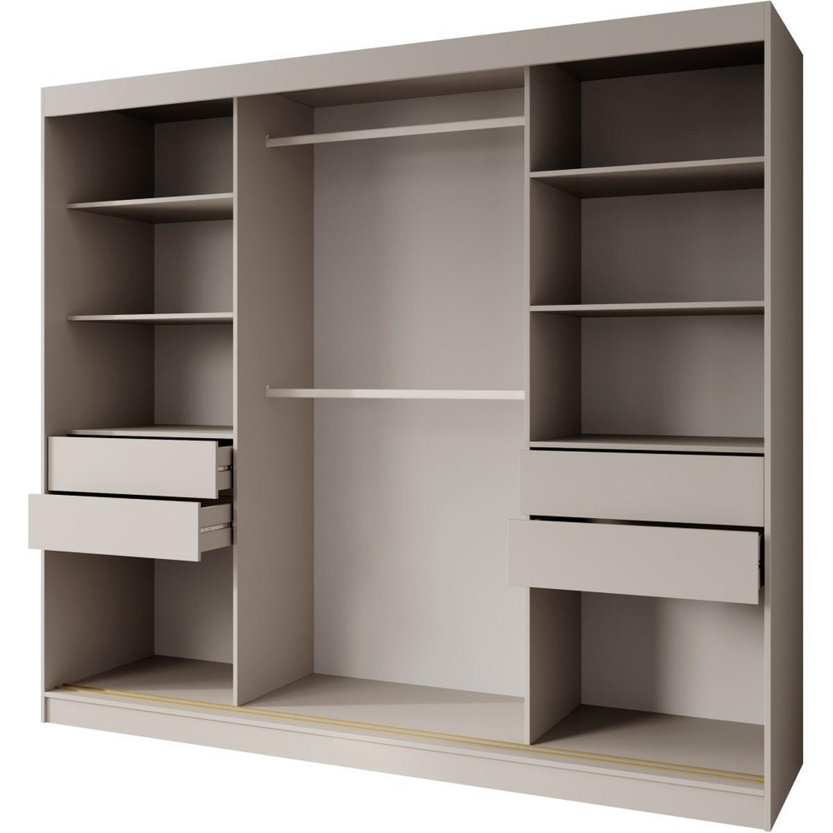 SCHWEBETÜRENSCHRANK Marika Lux, 3-Türig, mit Schubladen, Kaschmir+Gold, 240 cm - Kaschmir/Goldfarben, Holzwerkstoff (240/216/61cm) - Beautysofa