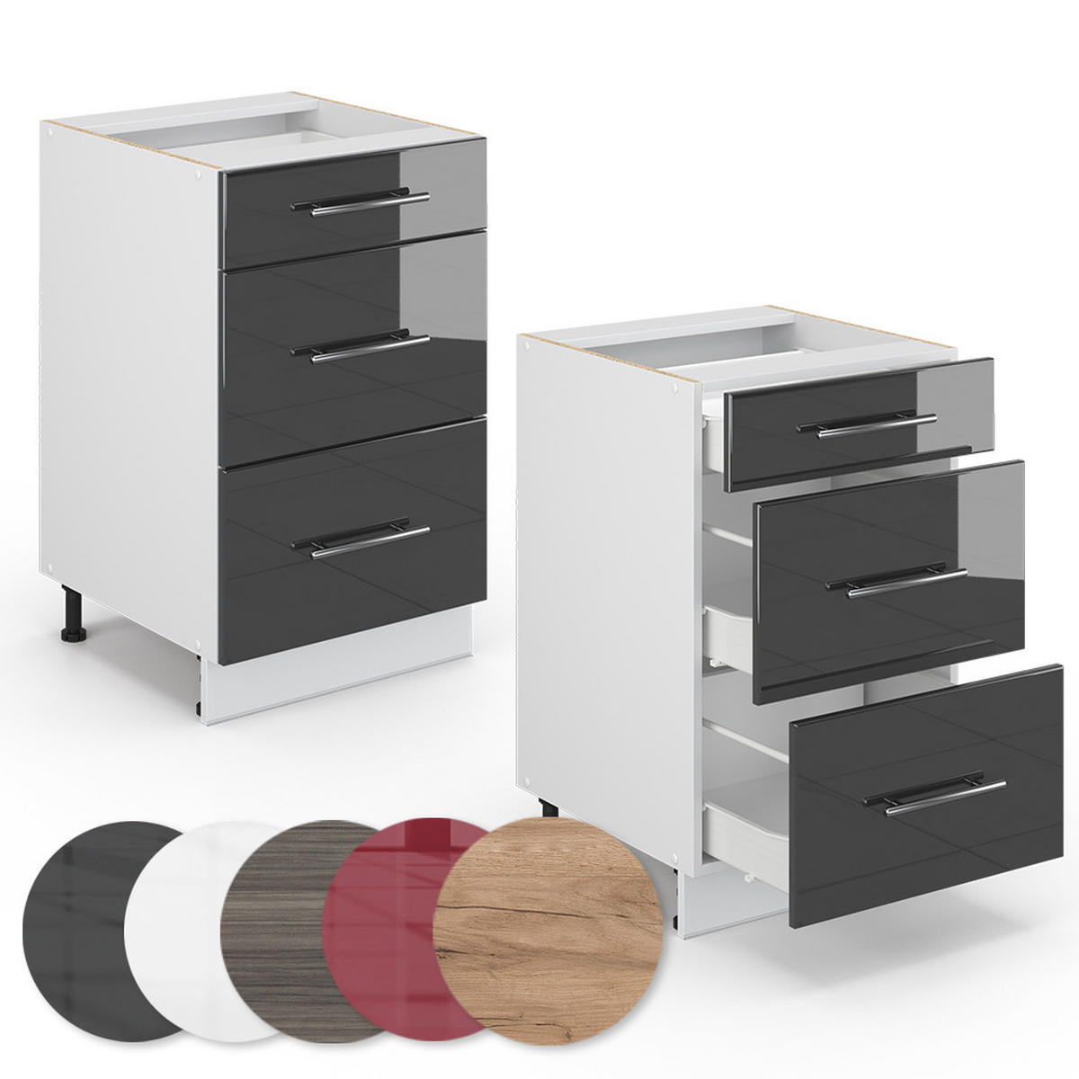 KÜCHENSCHRÄNKE Fame-Line Anthrazit Hochglanz 50 cm, AP Anthrazit - Schwarz Hochglanz/Anthrazit, Holzwerkstoff (50/82/60cm) - Vicco