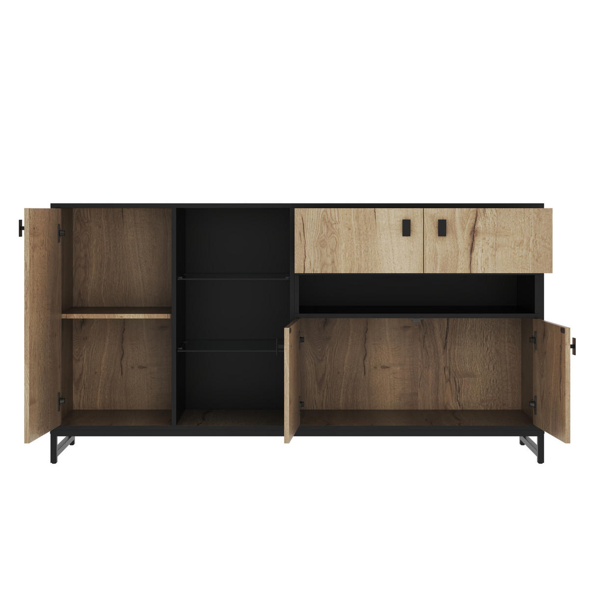 SIDEBOARD 160/40/84,5 cm mit LED-Beleuchtung, Glasregalen und verstellbarem Einlegeboden, Natur - Naturfarben, Holzwerkstoff (160/84.5/40cm) - Redom