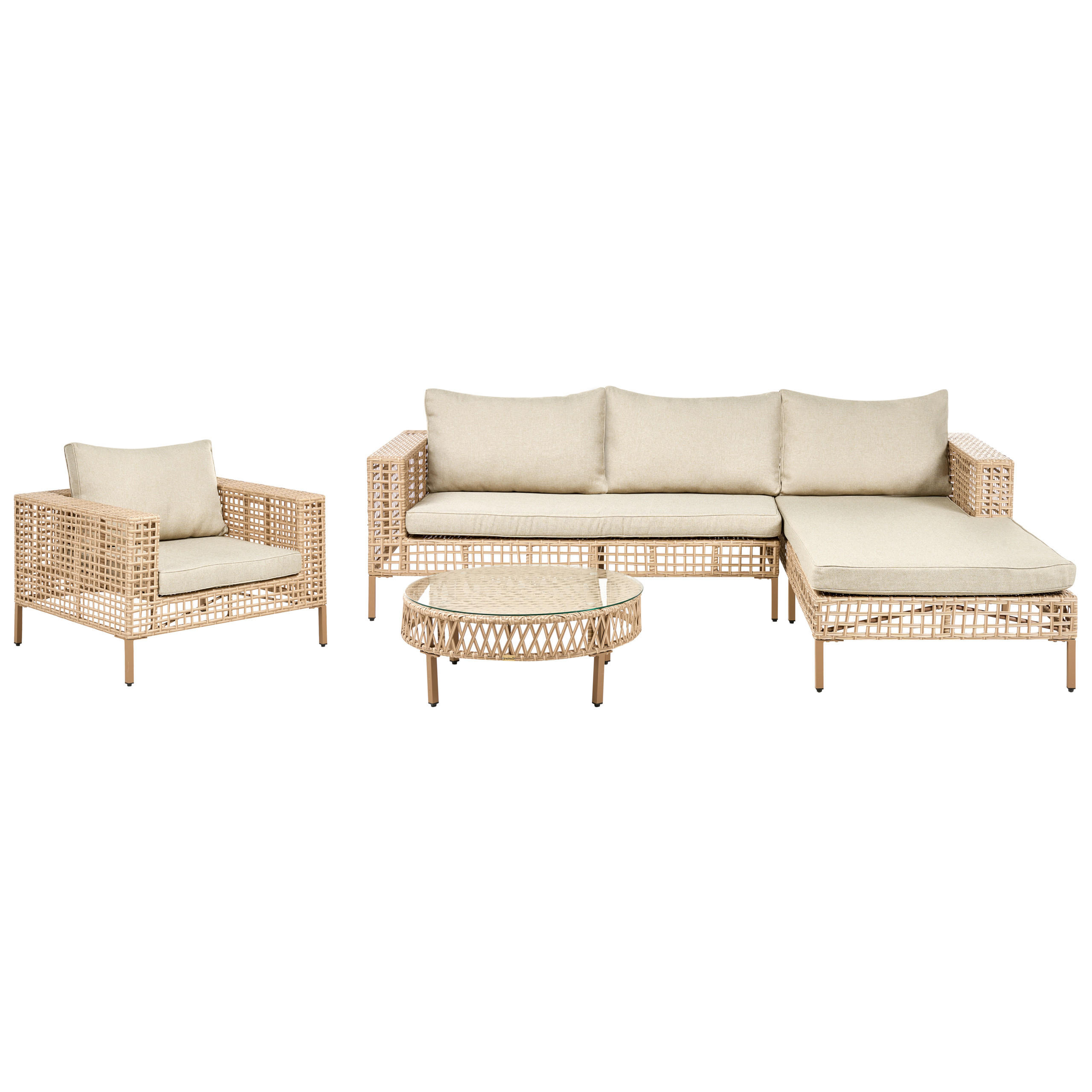 LOUNGE-SET mit Tisch 4-Sitzer Polyrattan linksseitig Beige Calasetta - Beige, Kunststoff - Beliani