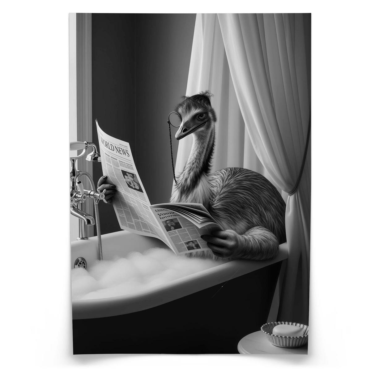 POSTER für Badezimmer WC Strauß in Badewanne Zeitung Abstraktion 20x30cm - Schwarz/Weiß, Papier (20/30/1cm) - Muralo