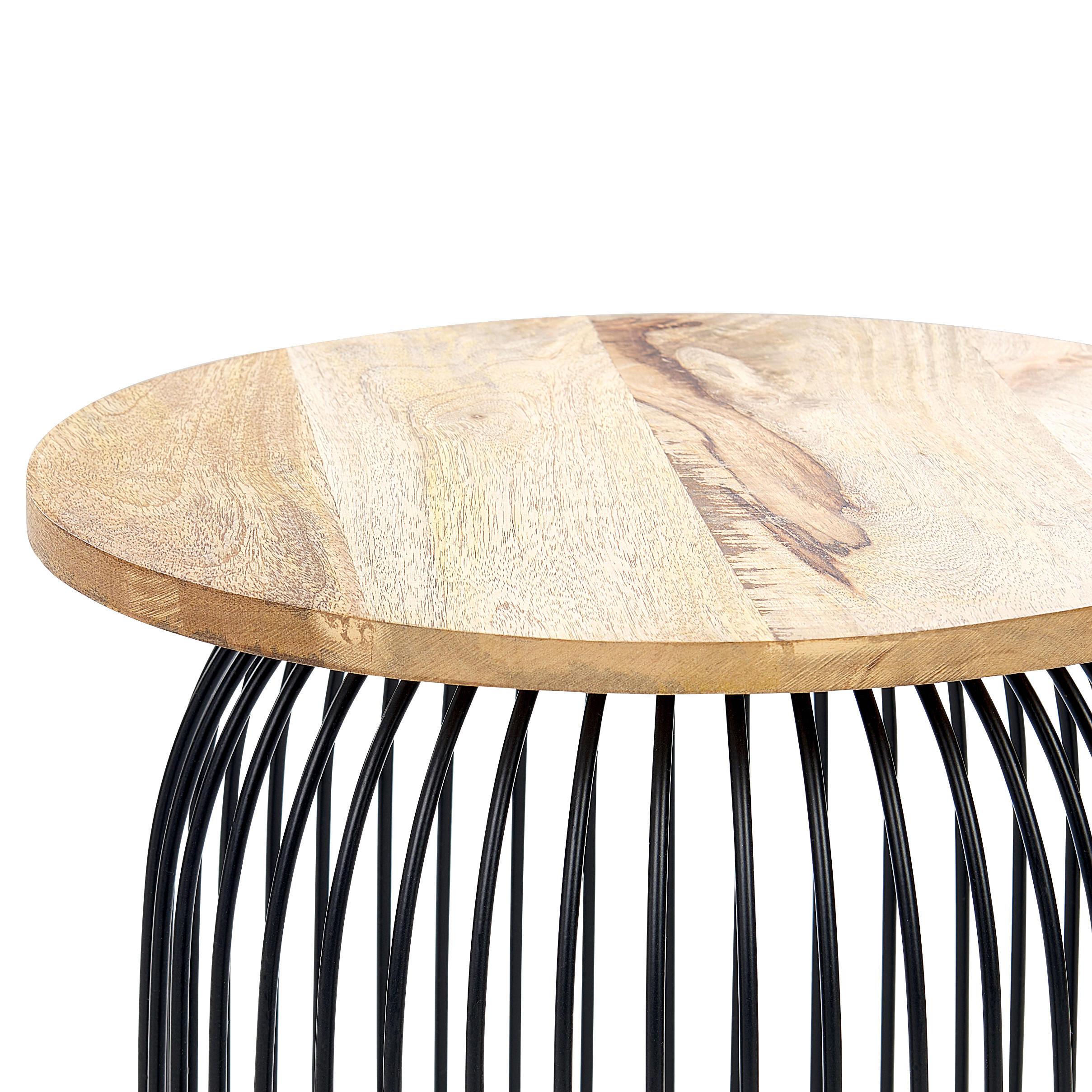 BEISTELLTISCH Mango Holz hellbraun/schwarz rund 36 cm Wills - Hellbraun/Schwarz, Holz (36/36/47cm) - Beliani
