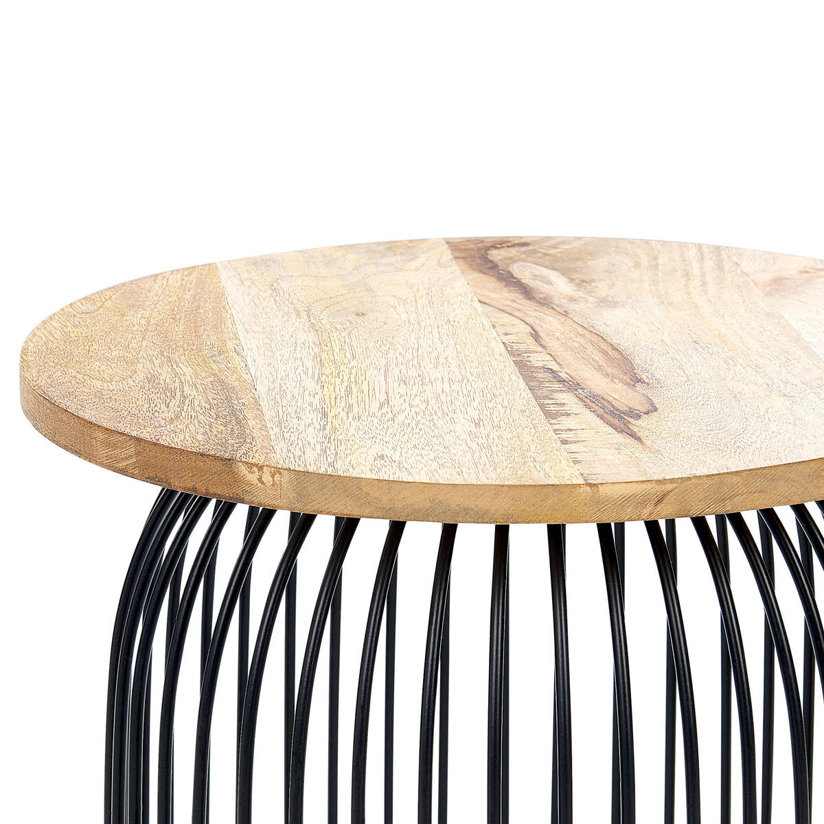 BEISTELLTISCH Mango Holz hellbraun/schwarz rund 36 cm Wills - Hellbraun/Schwarz, Holz (36/36/47cm) - Beliani