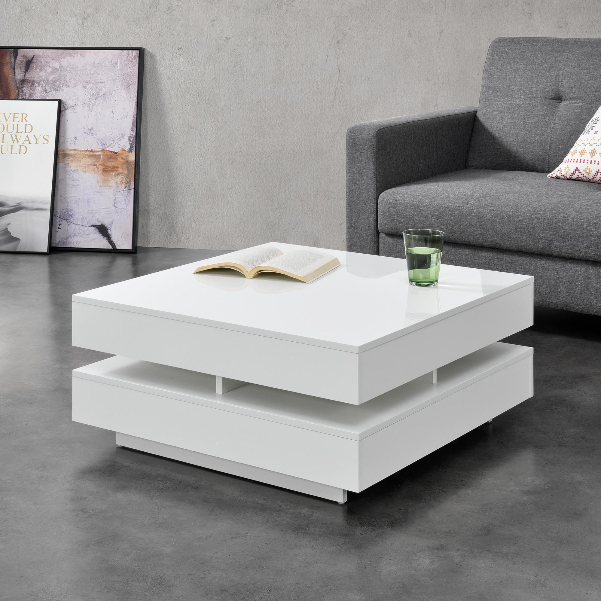 COUCHTISCH Märsta 75/75/36 - Weiß Hochglanz, Holzwerkstoff (75/75/36cm) - [en.casa]