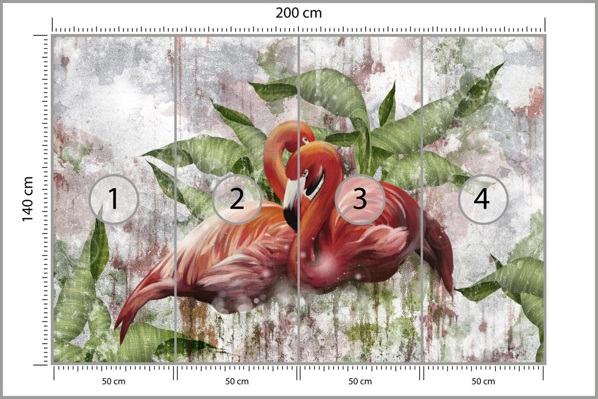 FOTOTAPETE für Schlafzimmer Abstrakte Flamingos Beton Tropische Blätter Palmen Natur 200x140 - Multicolor, Papier (200/140cm) - Muralo