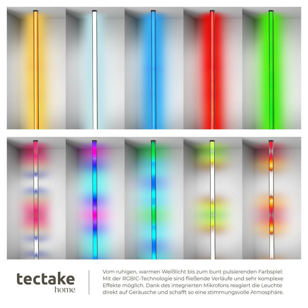 LED-STEHLAMPE Spectra,Innovativer Musik-Aktivierungsmodus,schwarz/weiß - Schwarz/Weiß, Metall (29.5/29.5/145cm) - tectake