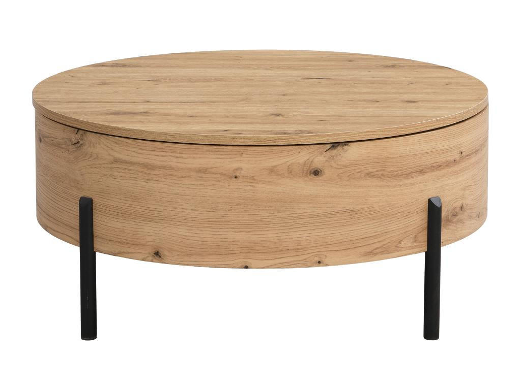 COUCHTISCH mit drehbarer Tischplatte & Stauraum - MDF - Holzfarben - YEMELIA - Naturfarben, Holz (80/80/35.5cm) - Vente-Unique