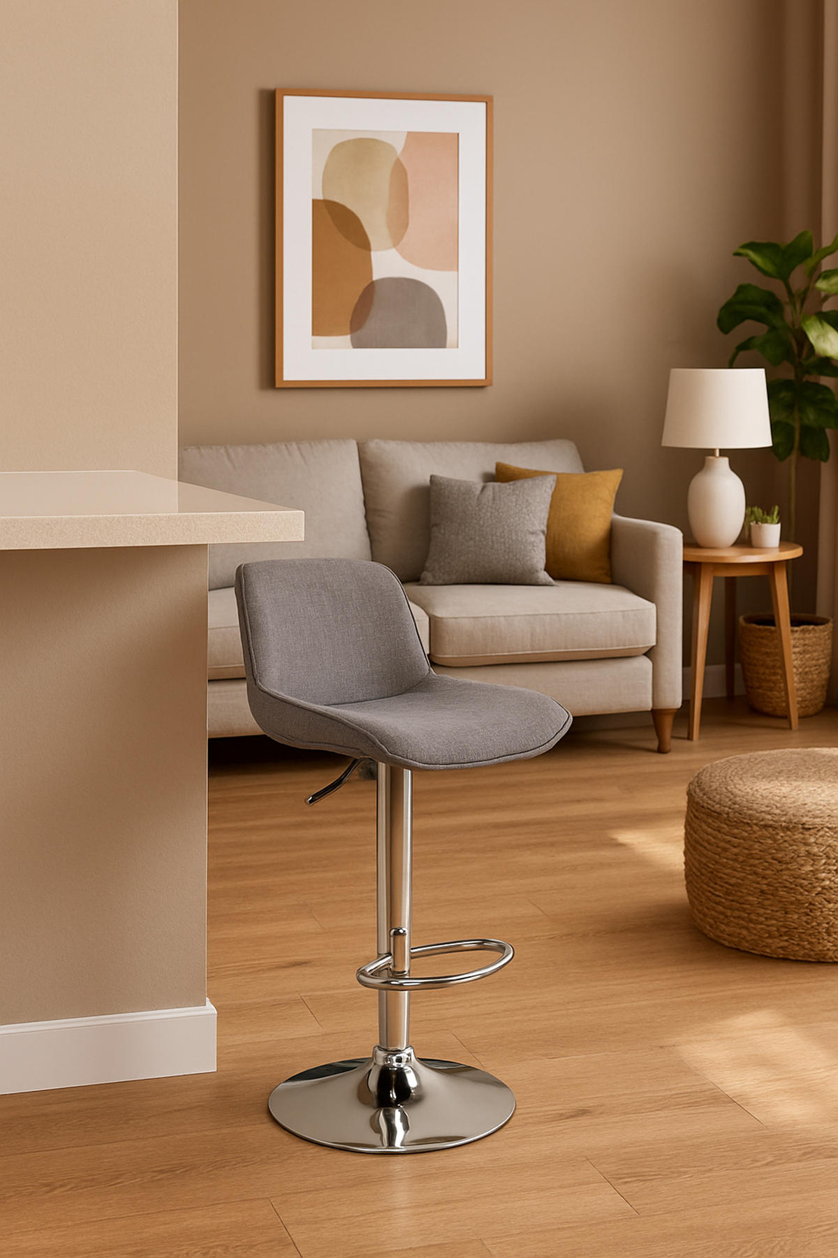 BARHOCKER Lento Gestell Metall in Chromoptik Stoff Grau - Chromfarben/Grau, Textil/Metall (50/108/50cm) - TPFLiving