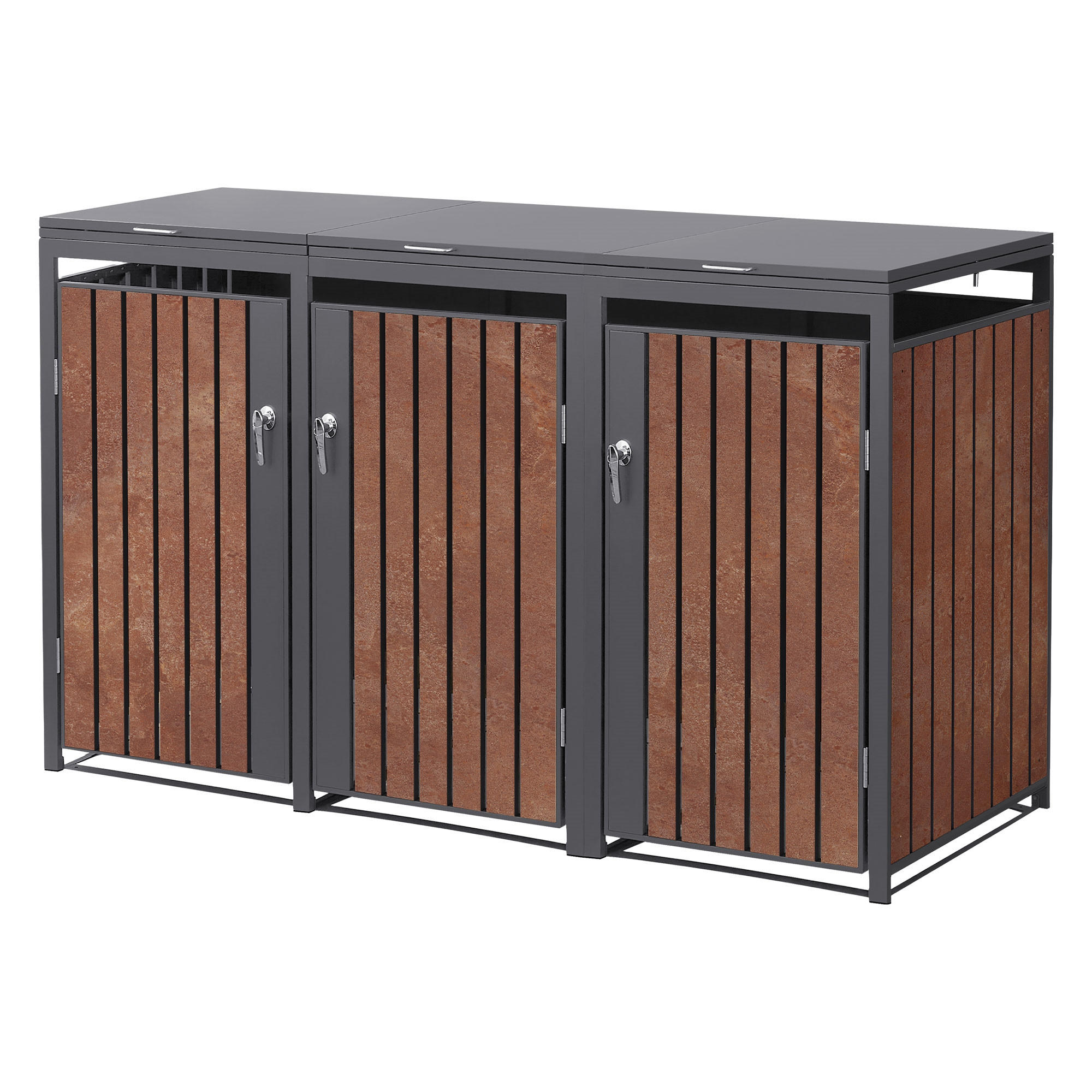 MÜLLTONNENBOX 3er Anthrazit-Rostoptik - Rotbraun, Metall (200/120/80cm) - ML-DESIGN