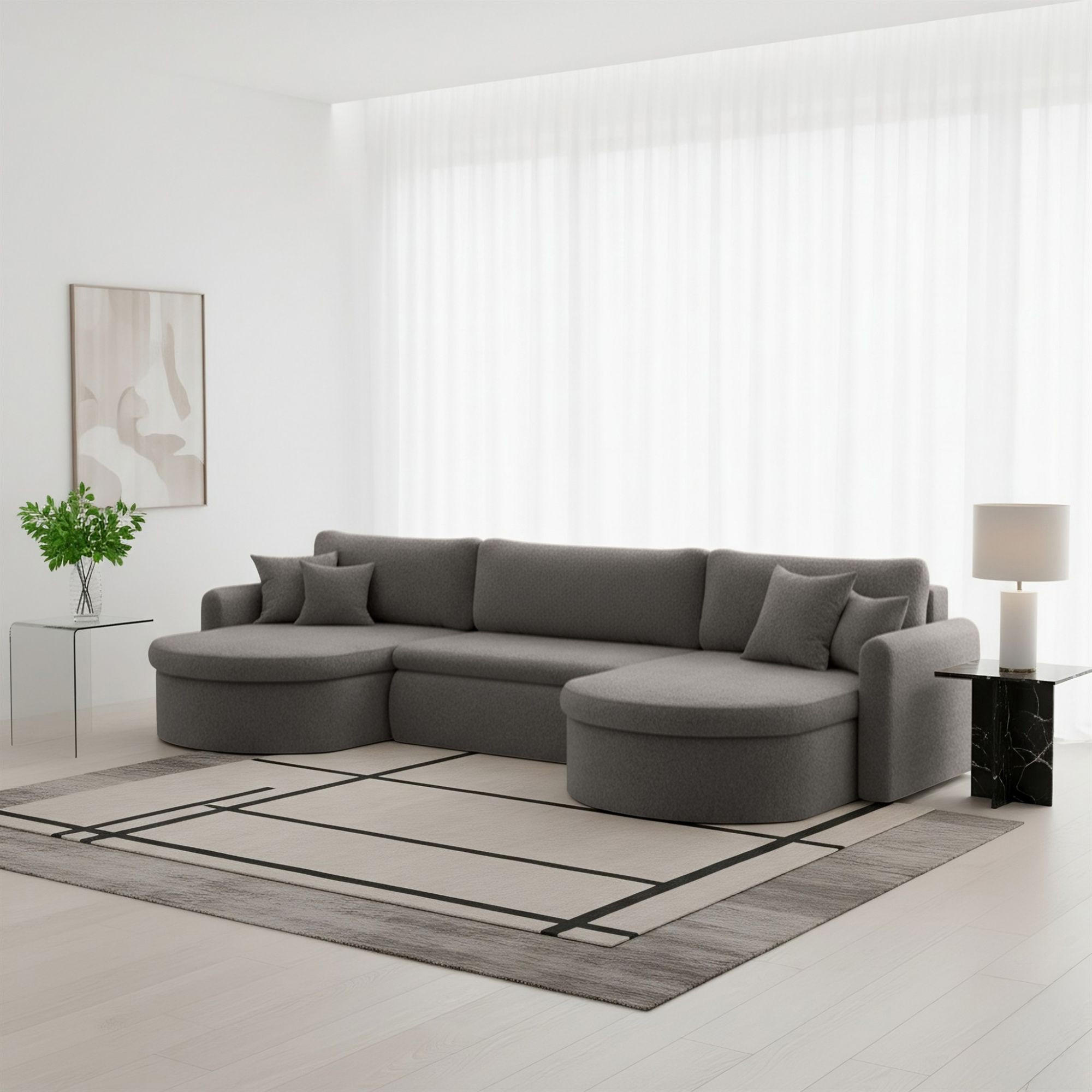 WOHNLANDSCHAFT Feliz In Quelle - Grau, Holzwerkstoff/Textil (350/83/160cm) - Fun Möbel