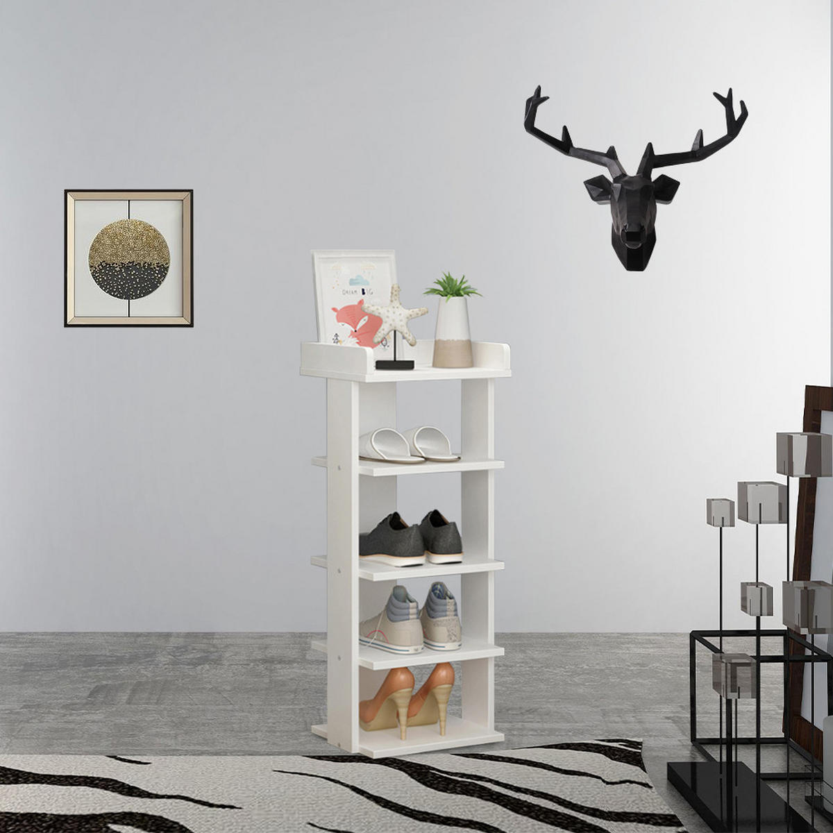 SCHUHREGAL 5-stöckig mehrschichtig einfach modern wirtschaftlich warmweiß 25x27x75cm - Weiß, Kunststoff (27/75/25cm) - Livingandhome