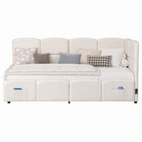 SCHLAFSOFA mit Stauraum und USB 90x200 cm Samt Beige - Weiß, Metall (90/200cm) - Meubliv