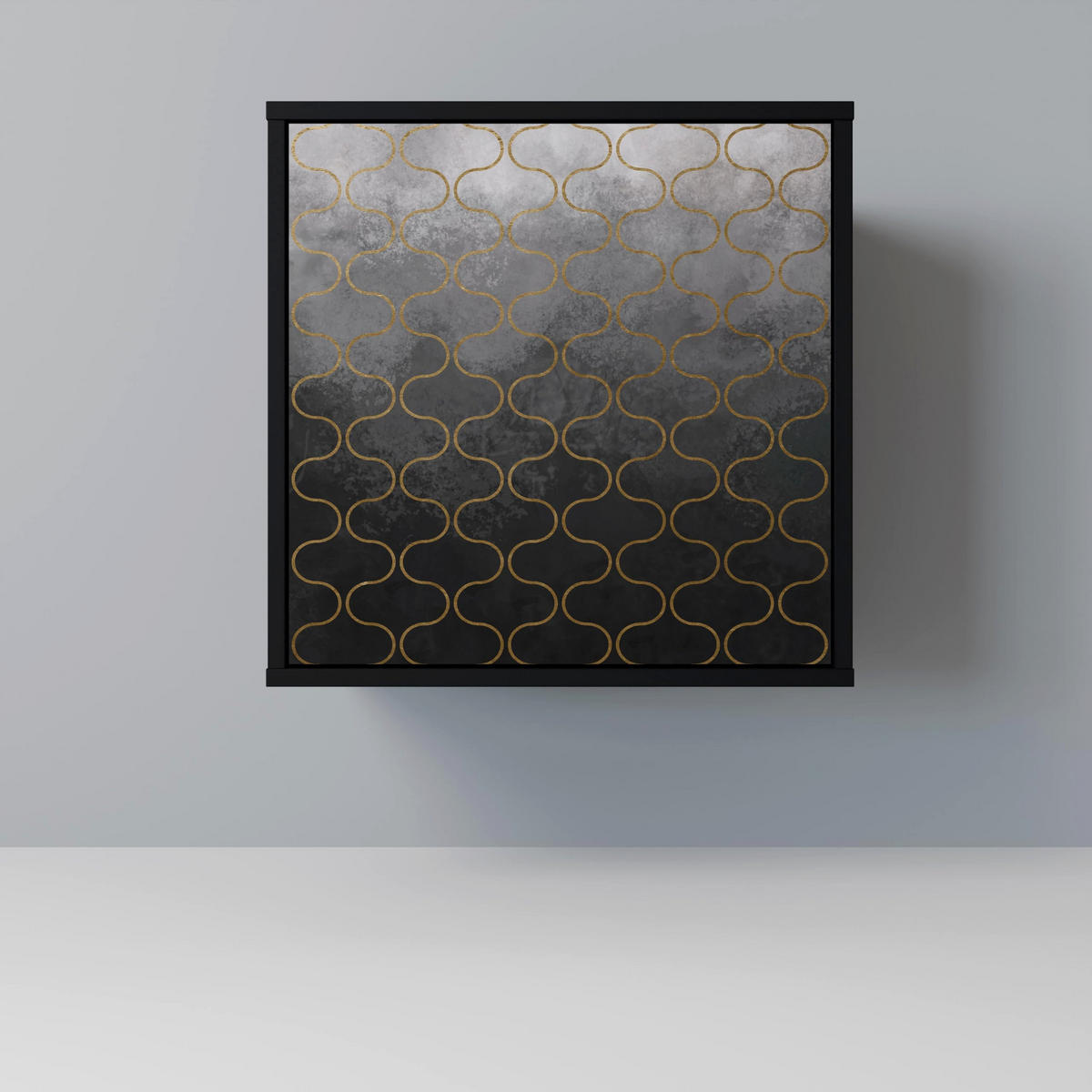 SIDEBOARD TESSELATED GRAYISH, Schwarz, 57,5x42x72,5 cm, Schwarze Metallfüße - Multicolor/Schwarz, Holzwerkstoff/Metall (57.5/72.5/42cm) - SpaceRebels