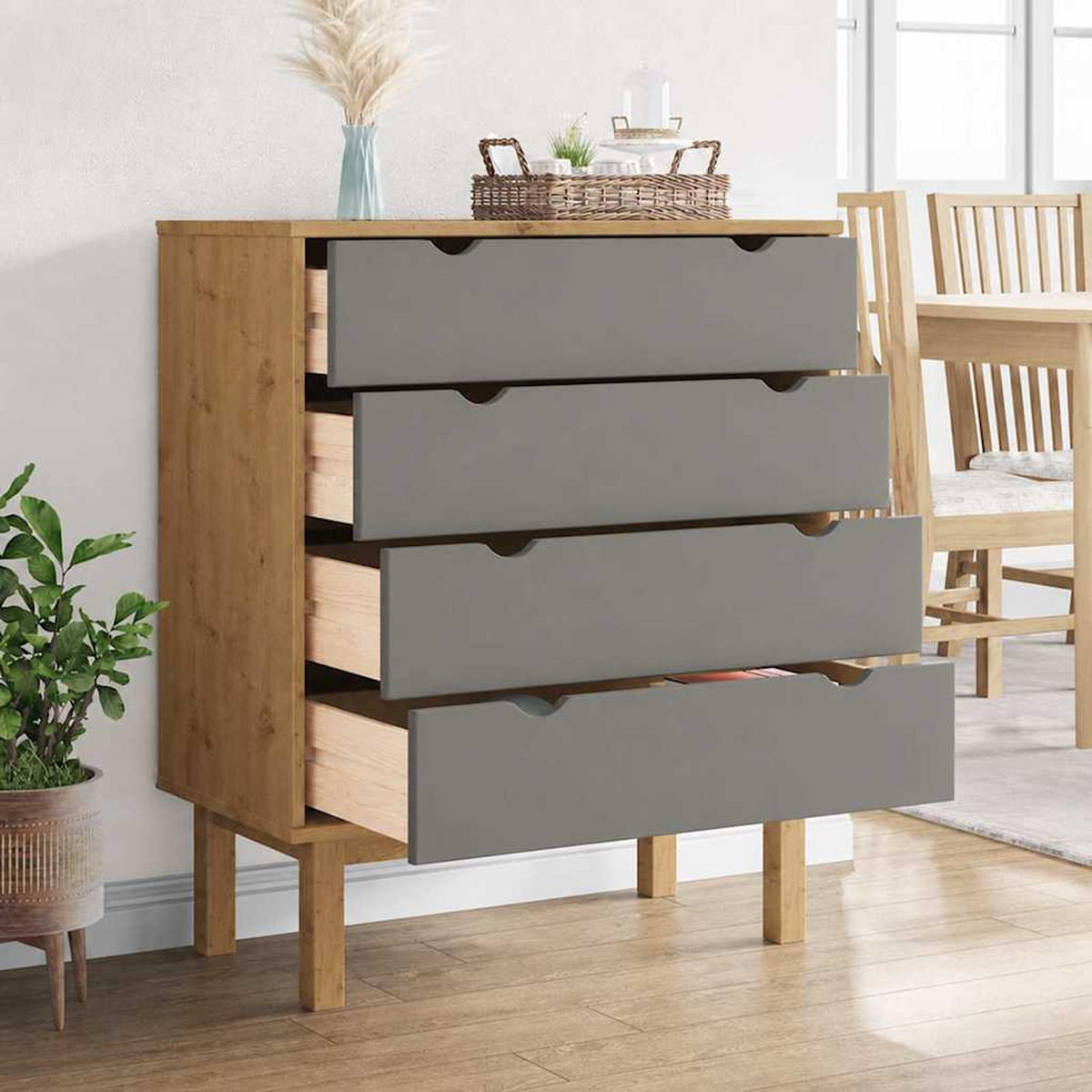 SCHUBLADENSCHRANK Braun&Grau 76,5/39,5/90 Cm Massivholz - Grau, Holz (39.5/90/76.5cm) - vidaXL