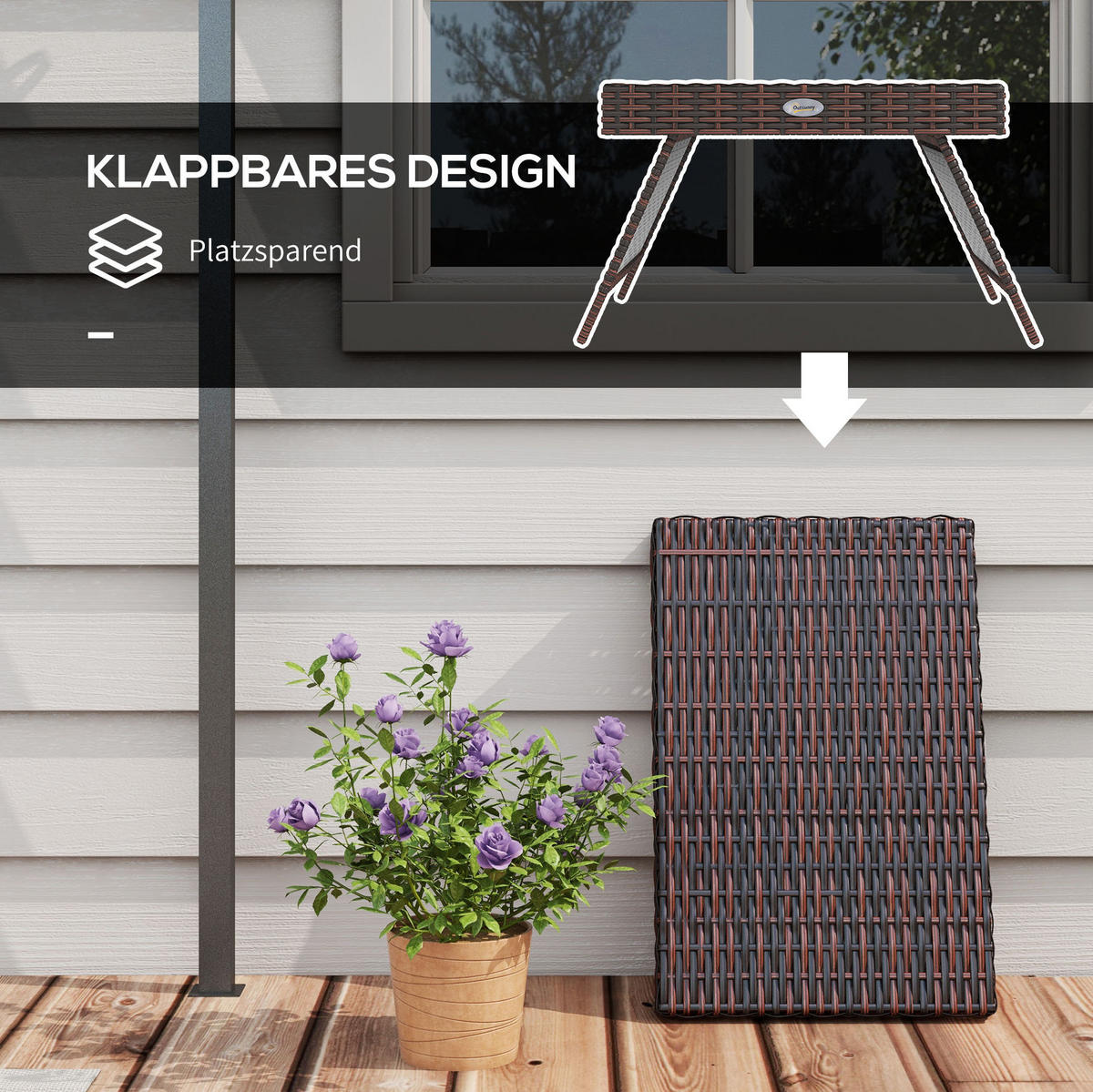 KLAPPTISCH aus Rattan 60x41x41 cm Braun wasserfest und platzsparend - Braun, Kunststoff (60/41/41cm) - Modfu