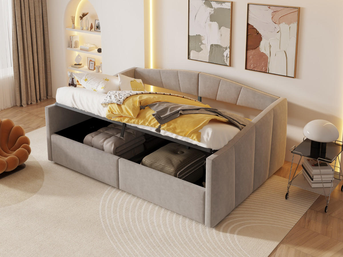 POLSTERBETT 140x200 cm Stauraum Samt hellgrau - Hellgrau, Textil (140/200cm) - LEBENLANG