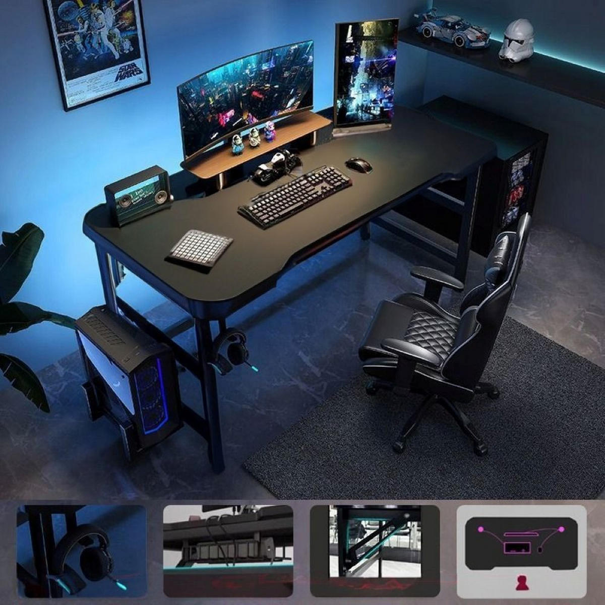 COMUTERTISCH, schwarz 120/60/75 cm - Schwarz, Holzwerkstoff (66/128/6cm)