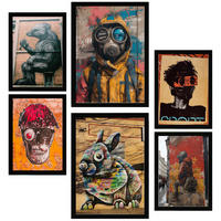 POSTER Set Mit 6 Graffiti Straßenkunst Im Banksy In Brauntönen A3 & A4 Schwarzer Rahmen - Schwarz, Papier (29/3cm) - Nacnic