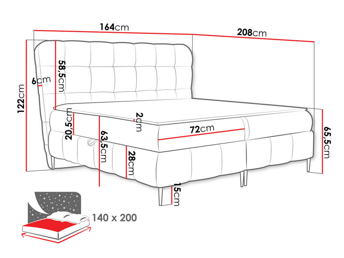 BOXBETT Lolly - Goldfarben/Hellblau, Holz/Textil (140/200cm) - MIRJAN24