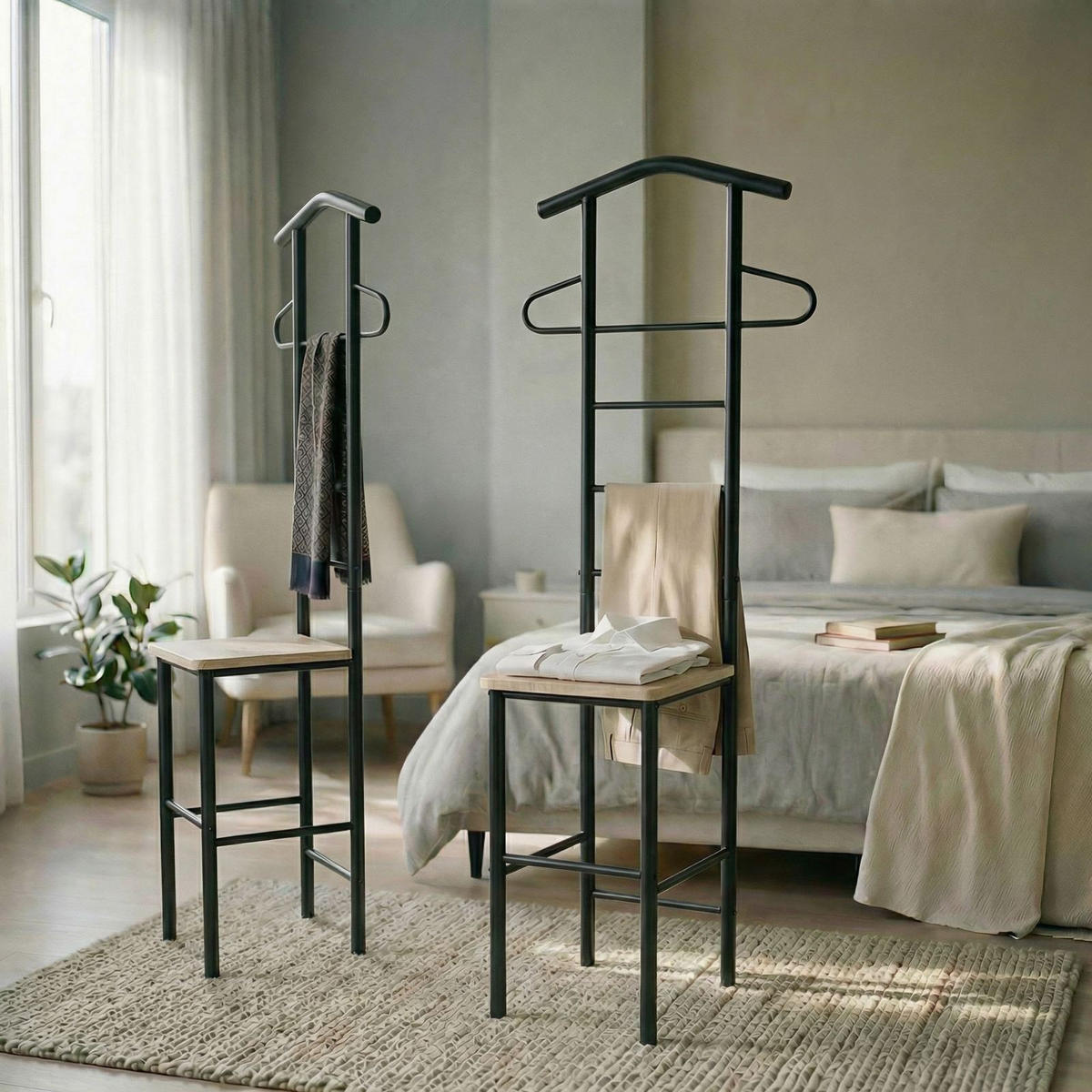 HERRENDIENER JIVO 2ER-SET - Schwarz/Sonoma Eiche, Metall (53/121/47cm) - CARO-Möbel