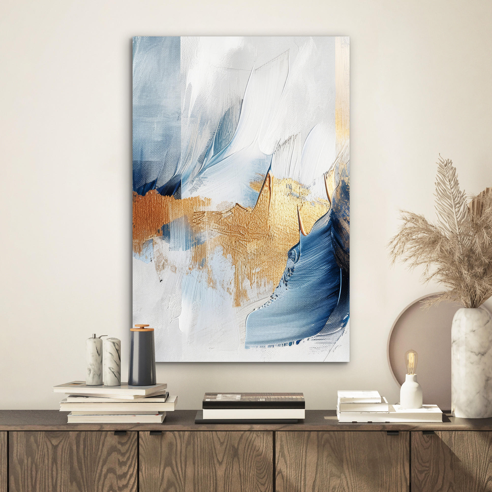 METALLBILD Gold - Blau - Aquarell - Kunst - Modern 40x60 cm - Hellblau, Metall (40/60cm) - MuchoWow