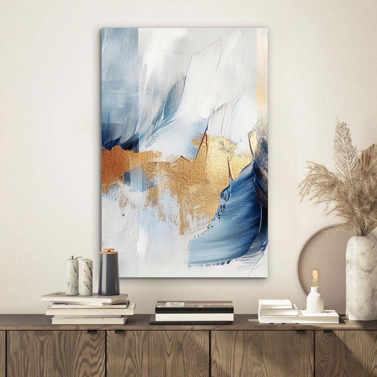 METALLBILD Gold - Blau - Aquarell - Kunst - Modern 40x60 cm - Hellblau, Metall (40/60cm) - MuchoWow