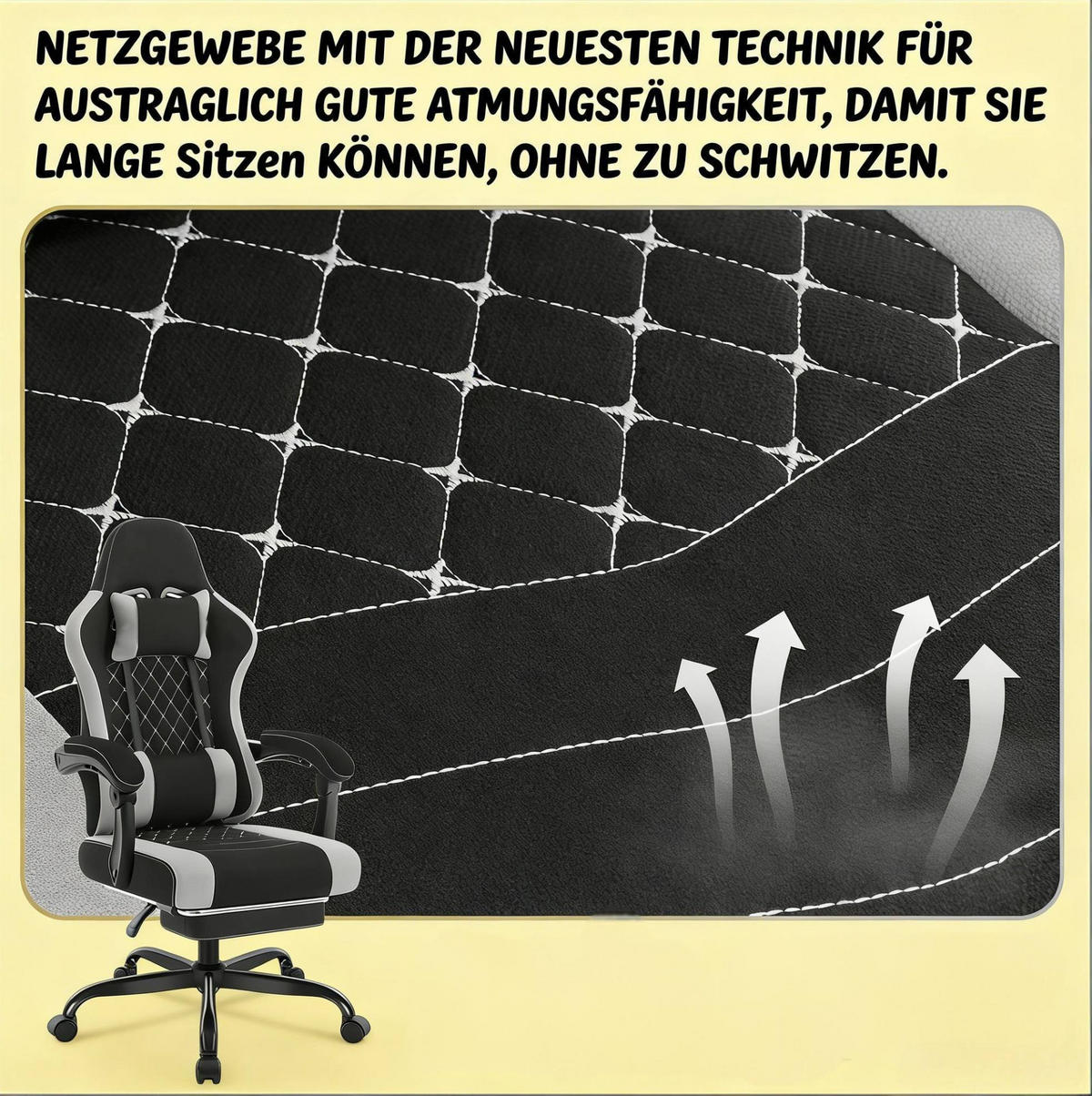 DREHSTUHL 70/70/127 cm Schwarz Grau aus Stoff und Mesh mit Massagefunktion - Schwarz, Textil (70/127/70cm) - OKWISH