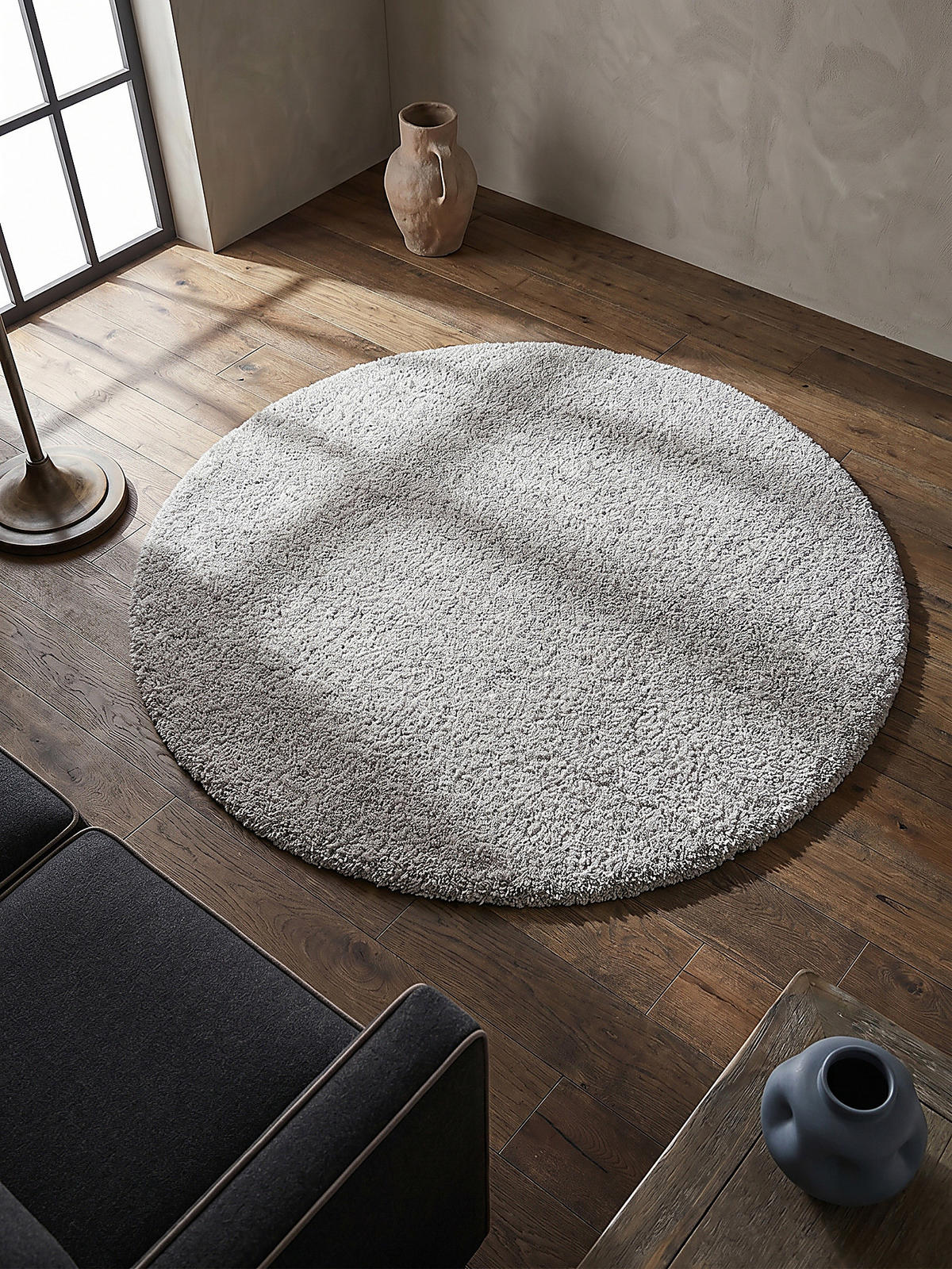 TEPPICH LYNE, einfarbig, Grau, Ø 133 cm - Grau, Textil (133/133cm) - KADIMA DESIGN