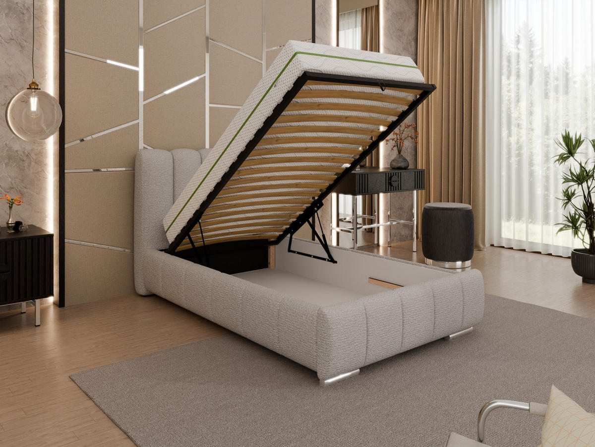 POLSTERBETT Zaira 100x200cm – Elegantes Polsterbett für modernen Wohnstil , ZONIERTE MULTI-TASCHEN-FEDERKERN (24cm), Sandfarben - Sandfarben, Holz (100/200cm) - Panda Möbel
