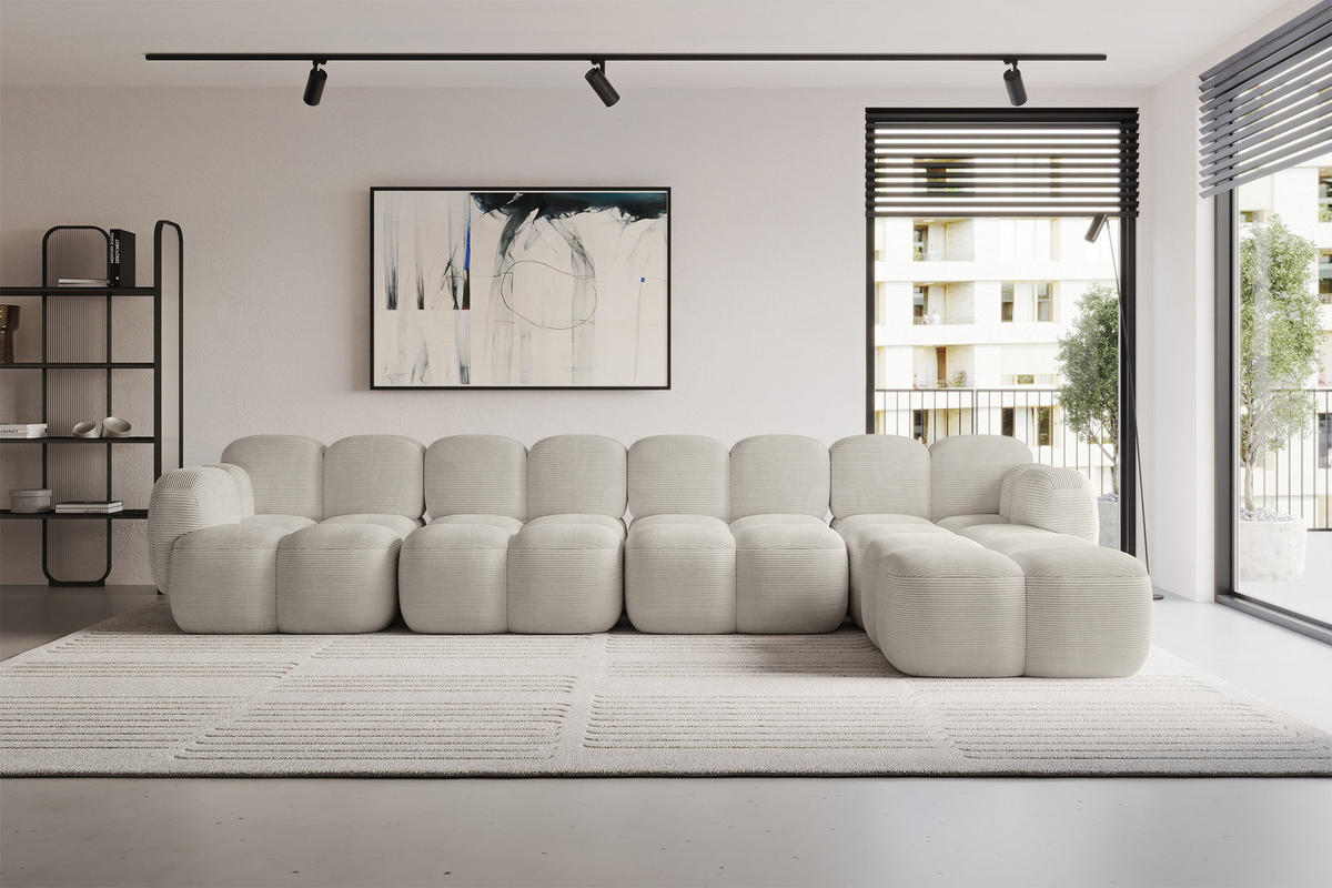 ECKSOFA modulares Sofa Rechts Miko-L3 390x205x75 Creme Cord - Schwarz/Mokka, Holzwerkstoff/Kunststoff (390/205cm) - ALTDECOR