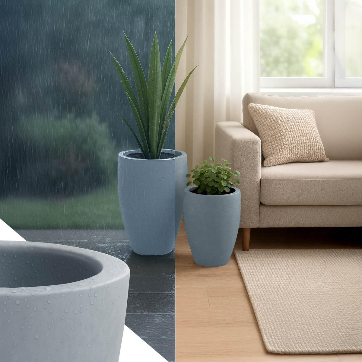 PFLANZKÜBEL 2er Set Grau - Grau, Kunststoff (46/61cm) - CLP