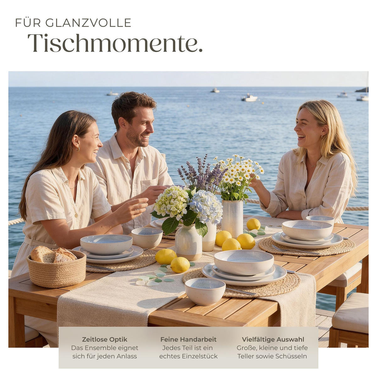 TAFELSERVICE Mare, ineinander stapelbar, grau - Grau, Keramik (26.5/2.5/26.5cm) - tectake