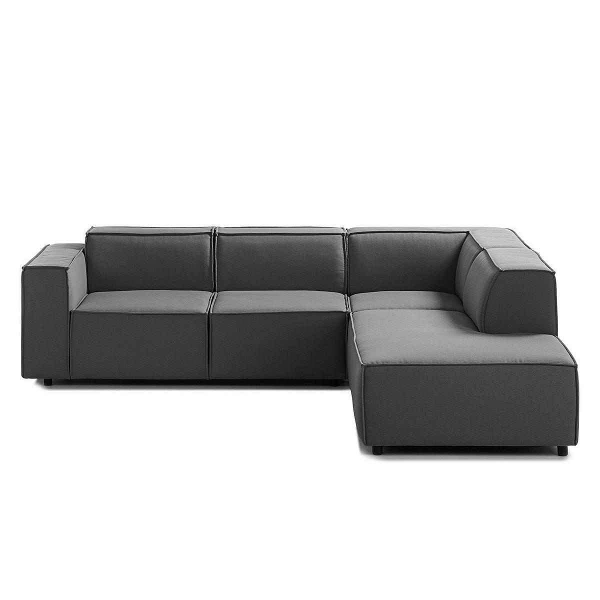 ECKSOFA mit Ottomane - Anthrazit/Schwarz, Kunststoff/Textil (260/234cm) - home24