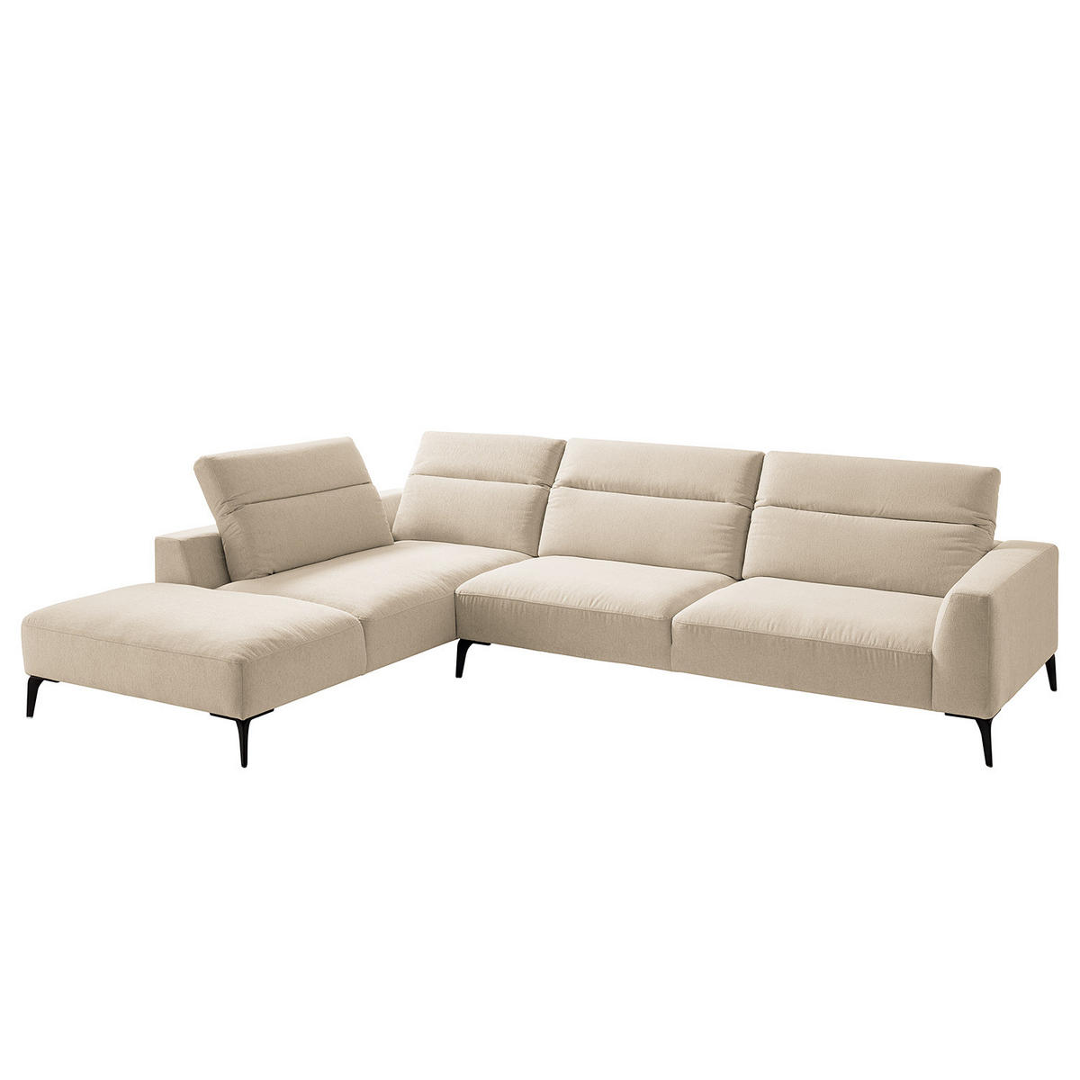 ECKSOFA mit Ottomane - Beige/Schwarz, Textil/Metall (325/238cm) - home24