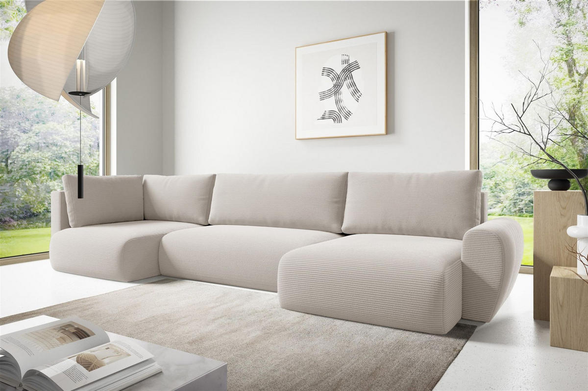 WOHNLANDSCHAFT Galan Mit Schlaffunktion - Weiß, Holzwerkstoff/Textil (153/70/385cm) - Fun Möbel