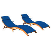 SONNENLIEGEN 2 Stk. mit Auflagen Massivholz Akazie - Blau, Holz (55/64/184cm) - furnicato