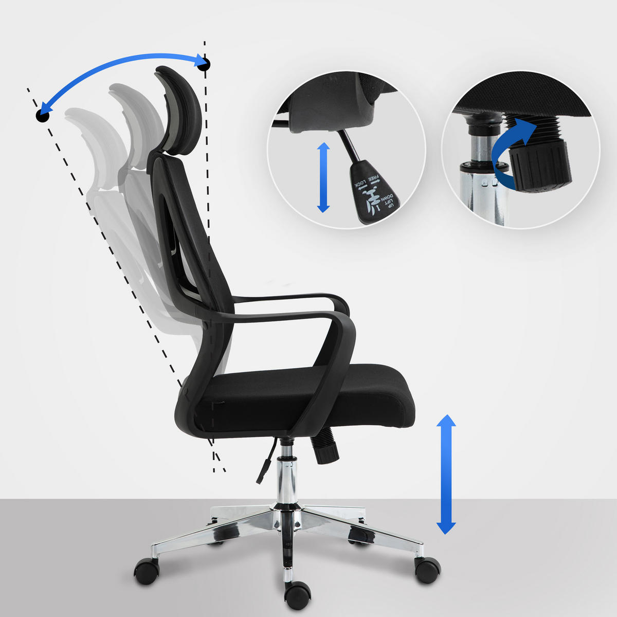 BÜROSTUHL Strix schwarz - Chromfarben/Schwarz, Kunststoff/Metall (62.5/128/61cm) - TPFLiving