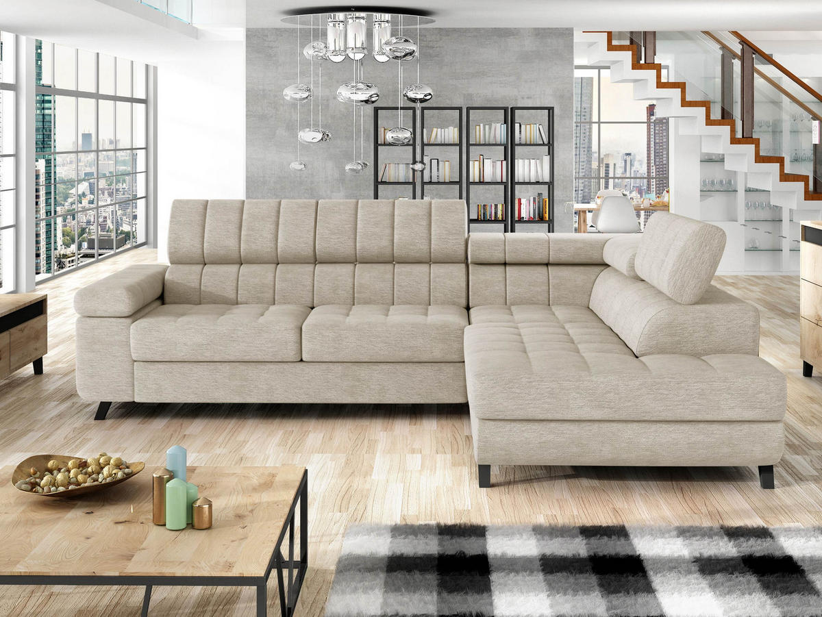 ECKSOFA Nord, Seite: Rechts - Champagner/Schwarz, Holz/Textil (264/203cm) - MIRJAN24