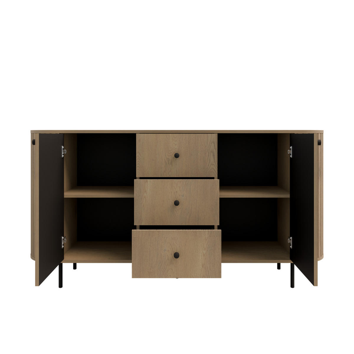 KOMMODE Olivia 165cm, mit 2 Türen, 3 Schubladen und geriffeltem Design, eiche sonoma - Sonoma Eiche, Metall (165/85/43cm) - Margaret Hadas24