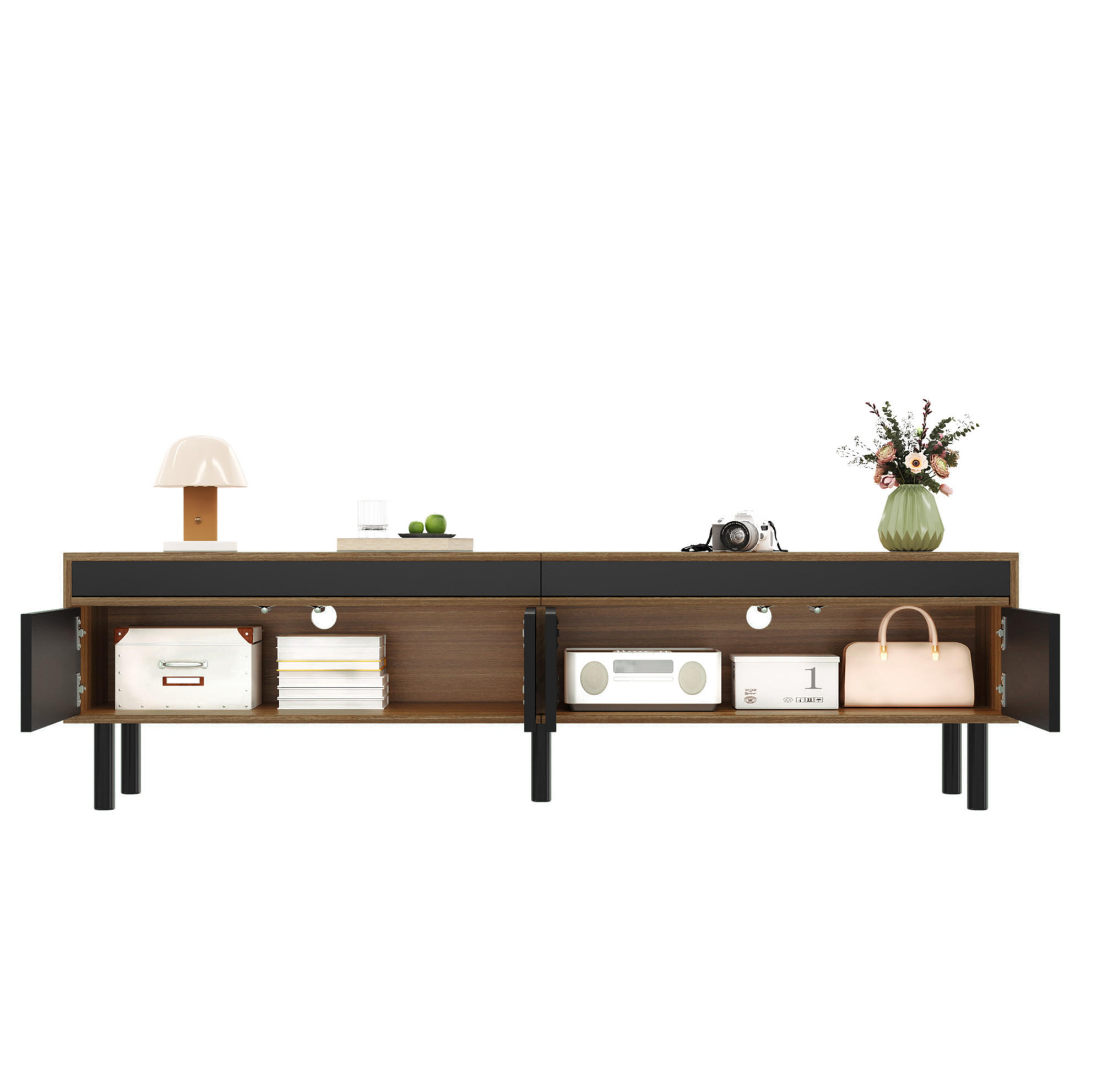 TV-SCHRANK mit 4 Türen 170 x 38 x 47,7 cm Schwarz/Natur - Schwarz, Holzwerkstoff (38/47/170cm) - Beauniv