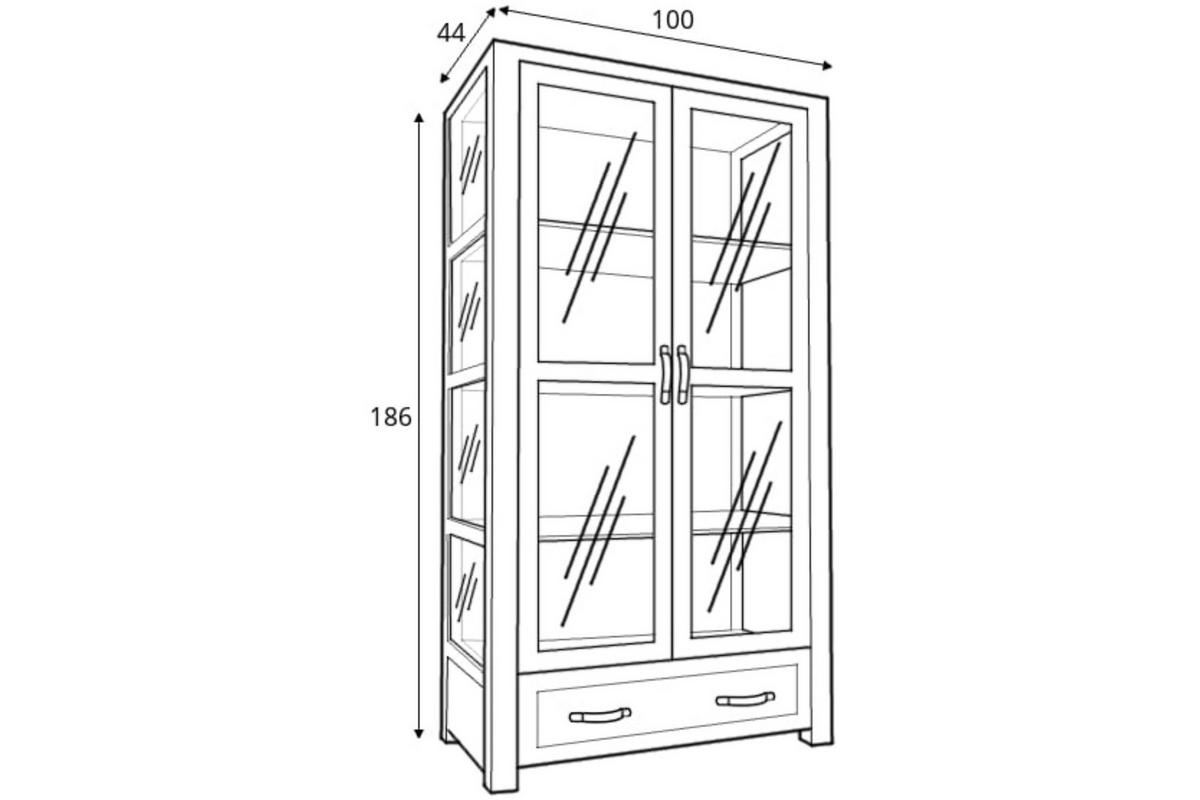 VITRINENSCHRANK RABO mit Glastüren und Schublade, Lefkas Eiche - Eichefarben/Braun, Holz (100/186/44cm) - KONSIMO®