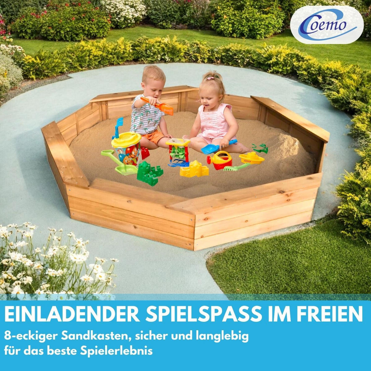 SANDKASTEN LARRY 8-ECK 135/135/20 cm - Naturfarben, Holz (135/135/20cm) - Coemo